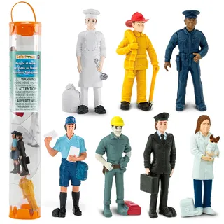 Safari Ltd. People TOOB – 7 Alltagshelden-Figuren von Bauarbeiter, Polizist, Postbote, Pilot, Koch, Feuerwehrmann und Tierarzt – lustiges pädagogisches Spielspielzeug-Set für Jungen, Mädchen und