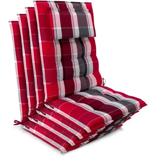 Beautissu 4er Set Sun-HL Hochlehner Auflage 120x50x8cm Rot-Gestreift
