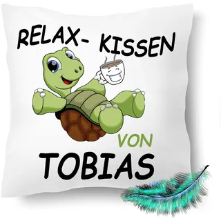 Print Deluxe Lustig bedrucktes Relax Kissen personalisiert mit Namen, Schildkröte und Spruch |Geschenk, Kuschel Dekokissen, Zierkissen 40X40| Kissenbezug (ohne Kissenfüllung)