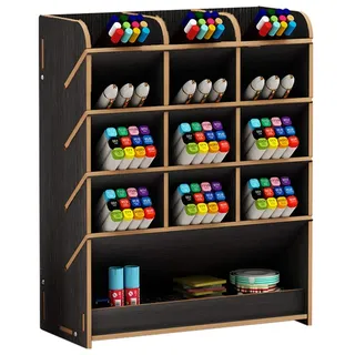 Hggzeg Stifthalter Aufbewahrungsbox aus Holz, multifunktionaler Schreibtisch-Organizer für Zuhause, Büro und Schule Schwarz