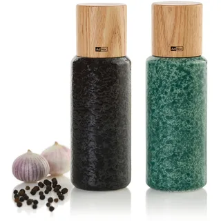 AdHoc Mühlen-Set YARA Pfeffermühle Salzmühle 18 cm Keramik / Eiche schwarz / grü...