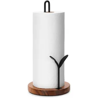 SUNNEKO Küchenrollenhalter Holz, Stehend, Schwarz, Rustikal, Blatt-Design