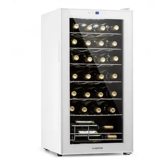 Klarstein Weinkühlschrank, 74L Wein-Kühlschrank mit Glastür, Indoor/Outdoor Flaschenkühlschrank, Wine Fridge 28 Uno 28Fl Touch-Bedienfeld 5-18°C Weißes Glas