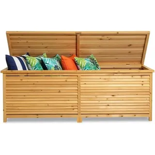 Auflagenbox Kissenbox Gartenbox Gartentruhe aus Holz mit klappbarem Deckel, regenfest, 170 x 50 x 58 cm - Braun