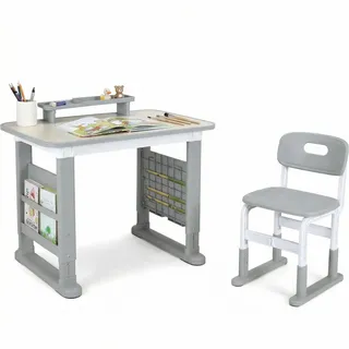 Clevich Höhenverstellbar Kinderschreibtisch und Stuhl Set,Schreibtisch für Kinder ab 3 Jahren,für Kinderzimmer,Schlafzimmer,Arbeitszimmer,Familien-Lern- und Spiel-Ecke,Malbereich,mit Stauraum und Stif