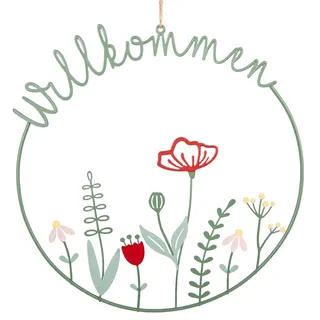 Logbuch-Verlag filigraner Türkranz Willkommen aus Metall Frühling Blumen Dekokranz Willkommensschild Ostern Ø 30 cm