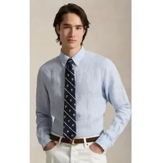 Polo Ralph Lauren für Herren. 710B15594005 Leinenhemd mit blauen Custom Fit-Streifen (M), Lässig, Langarm