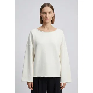 Sweatshirt BOSS ORANGE "Enely Premium Damenmode", Damen, Gr. XL (42), open weiß 118, Sweatware, Obermaterial: 85% Baumwolle, 13% Polyamid, 2% Elasthan, unifarben, relaxed fit normal, Rundhals, weit offene Kante, Sweatshirts Sweatshirt, Loose Fit, Baumwoll-Mix