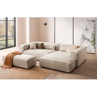 LeGer Home by Lena Gercke Ecksofa »PIARA XXL, L-Form, Schlaffunktion, Cord, Leinenoptik o. Strukturstoff« Hocker stellbar zum Schlafsofa (Krokodilverbinder), tiefe Sitzfläche,