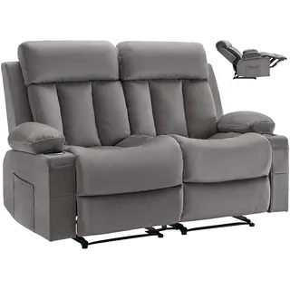 VEVOR Loveseat Relaxsessel elektrische Liegecouch mit Wärmefunktion & Massage, Massagesessel aus Samt mit USB-Anschlüssen & Getränkehaltern & Seitentaschen, TV-Sessel für Wohnzimmer Grau