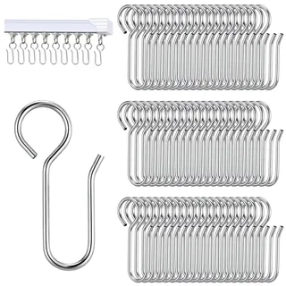 Yuannee Gardinenhaken,60 Pcs Metall Gardinenhakens S Haken Hochbelastbare für Schienen zum Einhängen Vorhang Duschvorhang Klein Silber Gardinenhaken Vorhanghaken Metall Gardinenringe Gardinenzubehör