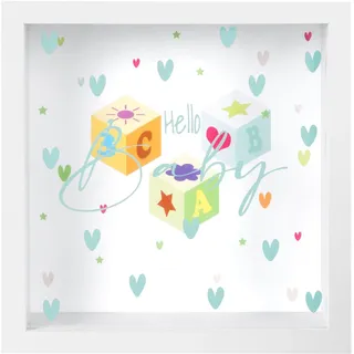 goldbuch 92 0091 Wunscherfüller Hello Baby, Spardose mit austauschbarem Hintergrund, Bilderrahmen aus MDF, Geldbox für Münzen und Scheine, Sparbüchse mit Wandhalterung, ca. 18 x 18 x 5 cm, Weiß