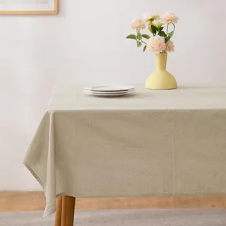 ATsense Tischdecke, Tischdecke Beige, Tischdecken Leinenoptik-100% Gewaschener Baumwolle Eckig Tischtuch 140x220 cm