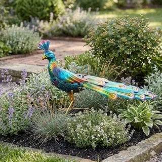 Majestätischer Pfau mit LED Beleuchtung - Höhe ca. 31 cm Gartendeko