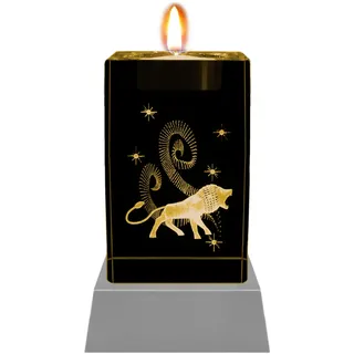 Kaltner Präsente Löwe Sternzeichen Kristall Glas Teelichthalter 3D Laser Gravur LED Nachtlicht Geschenk Dekoration