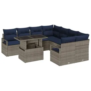 vidaXL Gartensofa-set 9 stk. 8-Sitzanzahl Grau und Marineblau - Grau