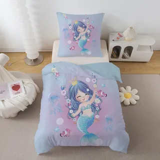 ZTYROLJ Bettwäsche 135x200 für Mädchen Kinder, Microfiber Meerjungfrau Bettwäsche Set, Süßes Cartoon kinderbettwäsche + 80x80 Kissenbezüge