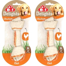 8in1 Delights Chicken Knochen M - gesunder Kauknochen für mittelgroße Hunde, hochwertiges Hähnchenfleisch eingewickelt in Rinderhaut, 1 Stück (Packung mit 2)