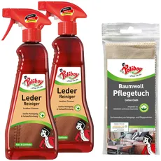 POLIBOY Leder Reiniger - Lederpflegemittel zur Reinigung von Glattleder & Rauleder - Ohne Nachspülen - 2x 375ml - Mit Baumwolltuch - Made in Germany