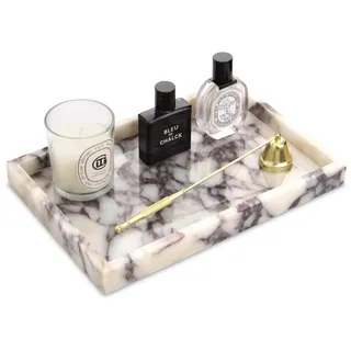 Marmor Tablett Natürlicher Modern Luxuriöser Badezimmertablett Kosmetiktablett Vielseitiges Deko Tablett Küche Arbeitsplatten für Schlüssel, Kaffee, Parfüm, Schmuck Calacatta Viola 30 x 20 x 3 cm