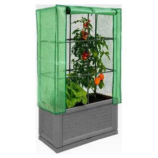 Hochbeet für den Außenbereich mit PE-Abdeckung und Rankgitter | Kunststoff-Gartenbeet für Gemüse, Kräuter und Kletterpflanzen | Pflanztrog für das ganze Jahr