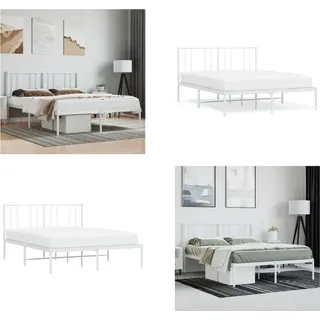 vidaXL Bettgestell mit Kopfteil Metall Weiß 160x200 cm - Bettgestell - Bettgestelle - Bettrahmen - Bett - Weiß