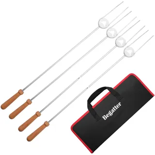 Begatter Grillspieße Lagerfeuer, Marshmallow Spieße Ausziehbar, Teleskop Barbecue Camping Grillgabel für Würstchen, mit Holzgriffen Inkl. Tasche (81cm)