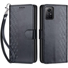 Handyhülle für Xiaomi Redmi Note 12s 4G Hülle, Premium PU Leder Flipcase Magnetverschlüsse Schutzhülle Klapphülle mit Kartenhalter Faltbare Brieftasche Hülle für Xiaomi Redmi Note 12s 4G - Schwarz