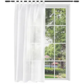 Woltu Gardinen transparent mit Schlaufen Leinen Optik, Schlaufenschal Leinenvorhang im Landhausstil Stores Voile Fensterschal für Wohnzimmer Kinderzimmer Schlafzimmer, 140x175 cm Weiß (1 Stück)