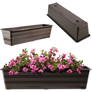 KADAX Blumenkasten 60 cm Braun, Balkontopf aus Kunststoff, Witterungsbeständiger Pflanz-Kasten, Blumentopf, Geländerkasten für Blumen, Kräuter