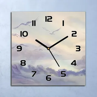 Wanduhr Echt-Glas-Küchenuhr Fliegende Schwäne Quarz Lautlos 30x30 Deko Bilder - Weiß