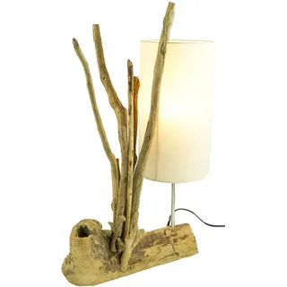Tischleuchte handgefertigt aus Treibholz und Baumwolle, Modell Madura | Stabiler Holzfuß, natürliche Materialien, einzigartiges Design, ideal für Naturfreunde.