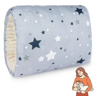 Aolso Stillkissen, Ministillkissen Baby Arm-Stillkissen Arm Kissen, Gemütliches Wiegen-Armkissen, Baby-Still-Kopfstützkissen für unterwegs Stillmuff Reisestillkissen (Grau – große und kleine Sterne)
