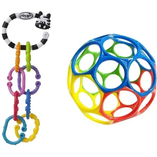 Playgro 184558 BeißringRasselkette Zebra, 9teilig, Ab 3 Monaten, Zebra 9 Links Pack, Bunt, 40141 & Bright Starts, Oball Classic, flexibler und leicht zu handhabender Ball