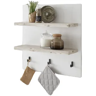 Furn.Design Küchenregal weiß Pinie Landhaus, Küche Wandregal 60 x 65 cm Gewürzregal , Weiß , Holzwerkstoff , Nachbildung,Pinie , Uni , Rechteckig , 60x65x20 cm , FSC Mix , Küchen, Küchenmöbel