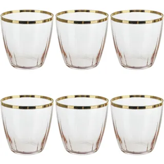 Generico 1 6er Set Shine Gläser ML365 Pink mit Goldrand, Rosen und Gold