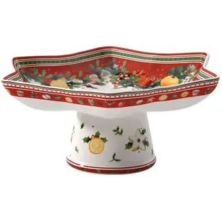 Villeroy & Boch Winter Bakery Delight Sternenschale auf Fuß 34oz., Premium Porzellan, Weiß/Rot