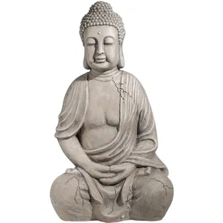 Neustein XXL Großer Buddha 50 cm Steinoptik Garten Deko Figur Skulptur Feng Shui sitzend Steinfigur-Optik (hellgrau)