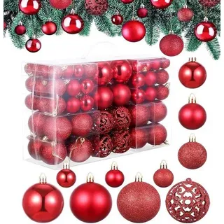 Unyqoos® 50er Set bunte Weihnachtskugeln – bruchsichere Kunststoff-Christbaumkugeln, glänzend + matt + glitzer, Ø 3/4/6 cm, inkl. Aufbewahrungsbox