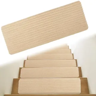 LOMUG Treppenstufen Matten, Stufenmatten Selbstklebend Innen 15 Stück, Treppenstufen Antirutsch Zuschneidbar Wiederverwendbar für Schützen Sie Haustiere, Senioren Kinder, Beige, 55cm x 22cm