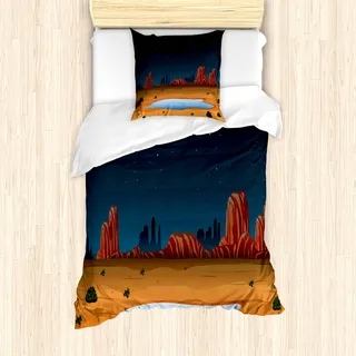 ABAKUHAUS Oase Bettbezug Set für Einzelbetten, Arizona Landschaft Sternenhimmel, Milbensicher Allergiker geeignet mit Kissenbezug, 135 cm x 200 cm - 80 x 80 cm, Mehrfarbig
