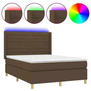 vidaXL Boxspringbett mit Matratze & LED Dunkelbraun 140x200 cm Stoff - Braun