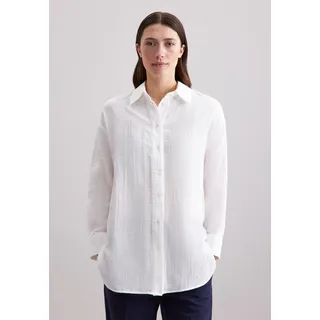 Longbluse SEIDENSTICKER, Damen, Gr. S (36), weiß (ecru), 100% Baumwolle, unifarben, oversize, ohne Ausschnitt, Blusen Longbluse, 1/1 Kragen Uni