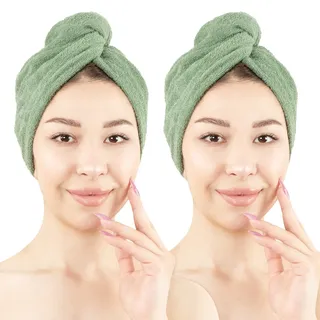 HAMMETEX Turban-Handtuch »2er Set Haarturban Damen, 100% Baumwolle, Flauschig & Schnelltrocknend« Uni-Farben, weich, grün
