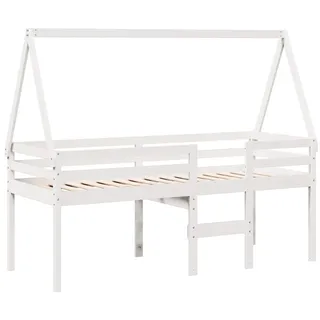 Hochbett mit Dach Weiß 90x190 cm Massivholz Kiefer - Weiß