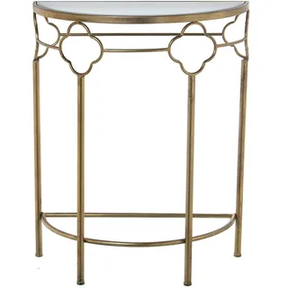DRW Halbrunder Eingangstisch aus Metall und Spiegel in Gold 60 x 30,5 x 75 cm, 60x30,5x75cm