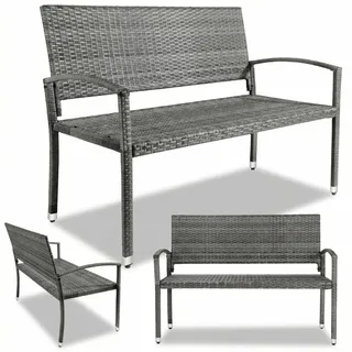 Clevich Wetterfest Gartenbank Rattan, 2 Sitzer Sitzbank mit Armlehnen, 320 kg Belastbar Terrassenbank, UV-beständig Balkon Bank für 2-3 Personen, für Innen- und Außenbereich, 122x62x90 cm, Grau