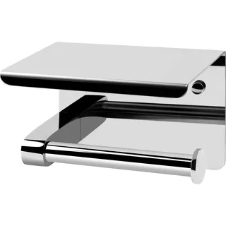 CORNAT WC-Papierhalter Mit Ablage 143 x 100 mm - 2 verschiedene Befestigungsoptionen mit Klebepad & Bohren - Verchromt - Legierter Stahl/ Klopapierhalter / Toilettenpapierhalterung / T364203