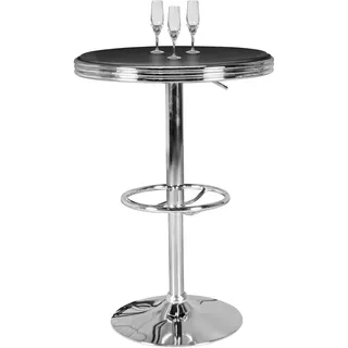 FineBuy Bartisch Ø 60 cm American Diner Schwarz / Alu Design Bistrotisch Stehtisch rund