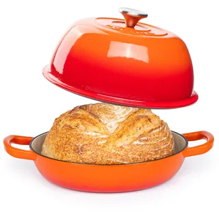 Emaillierter Gusseisen Bräter – Dutch Oven für Sauerteig Brotbacken – Brotbacktopf aus Gusseisen – Orange, 6L, 22cm – von Nuovva
